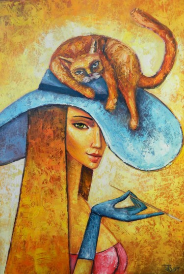 Painting titled "LADY CAT" by Jiří Petr, Original Artwork, Oil