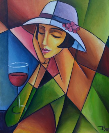 Painting titled "THOUGHTFUL WITH WINE" by Jiří Petr, Original Artwork, Oil