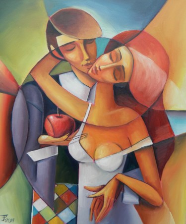 Painting titled "RED DELICIOUS LOVE" by Jiří Petr, Original Artwork, Oil