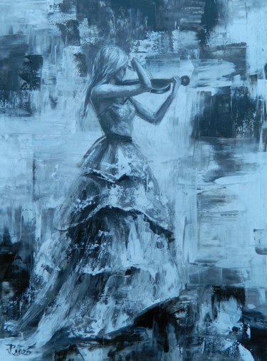 Pintura intitulada "VIOLINIST" por Jiří Petr, Obras de arte originais, Óleo