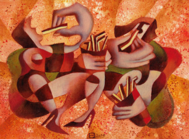 Malerei mit dem Titel "Hranolky" von Jiří Srna, Original-Kunstwerk, Öl
