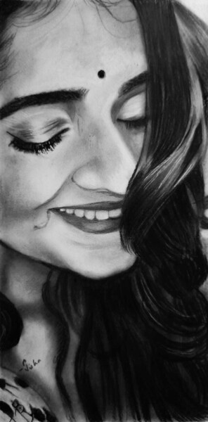 Drawing titled "Her smile, I see so…" by Jisha Rishad, Original Artwork, Charcoal