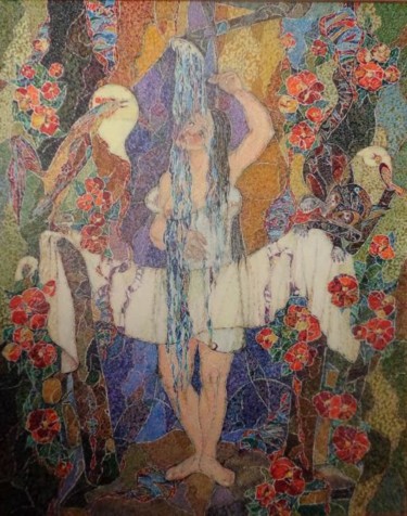 Pintura intitulada "The village bath" por Jivko Ianev, Obras de arte originais, Óleo