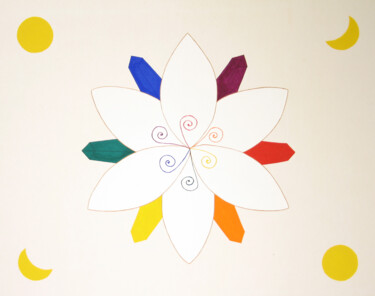 Malerei mit dem Titel "Regenbogenblume" von Jiyon Song, Original-Kunstwerk, Gouache