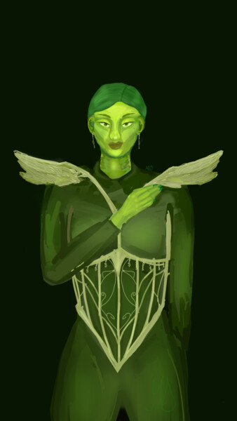Digital Arts titled "Green Villain" by Jiyonisus, Original Artwork, Digital Painting