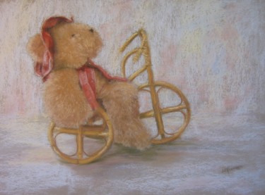 Peinture intitulée "à bicyclette..." par Josette Francois, Œuvre d'art originale, Pastel