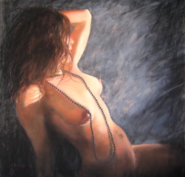 Peinture intitulée "Perles noires" par Josette Francois, Œuvre d'art originale, Pastel