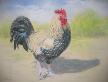 Peinture intitulée "le coq de Jeanne" par Josette Francois, Œuvre d'art originale, Pastel