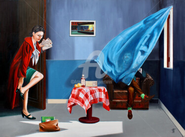 Le courant d'air Peinture intitulée "Le courant d'air" par Jean-Jacques Venturini, Œuvre d'art originale, Huile Monté sur Châssis en bois
