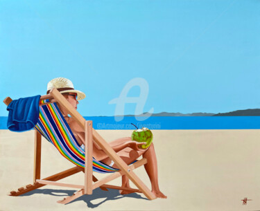 Painting titled "Plage du crouton/3" by Jean-Jacques Venturini, Original Artwork, Oil Mounted on Wood Stretcher frame