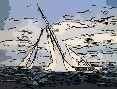 Digital Arts titled "Saiboats In A Storm" by Jack Cash Jr, Original Artwork