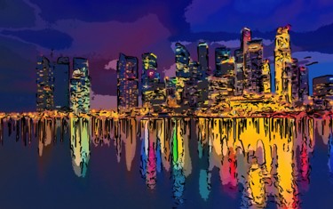 Arte digitale intitolato "City By The Sea" da Jack Cash Jr, Opera d'arte originale