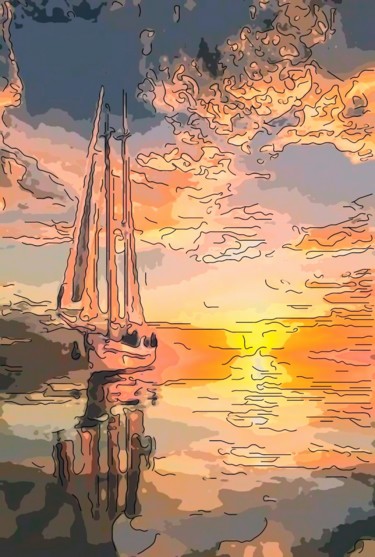 Цифровое искусство под названием "Early Morning Sail" - Jack Cash Jr, Подлинное произведение искусства
