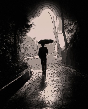 Digital Arts titled "Walking In The Rain" by Jack Cash Jr, Original Artwork, Digital Painting