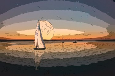 数字艺术 标题为“Sailing By Moonlight” 由Jack Cash Jr, 原创艺术品, 数字油画