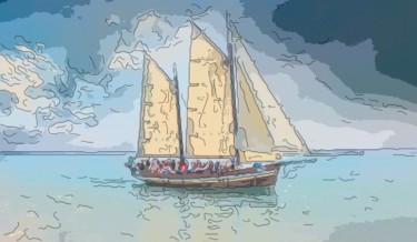 Digital Arts titled "Party Boat" by Jack Cash Jr, Original Artwork, Digital Painting