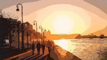 Digital Arts titled "Walk Along The River" by Jack Cash Jr, Original Artwork, Digital Painting