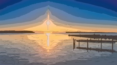 Digital Arts titled "Sunrise At The Docks" by Jack Cash Jr, Original Artwork, Digital Painting