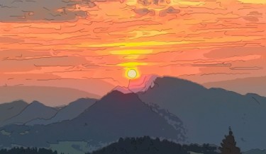 Artes digitais intitulada "Sunset In The Mount…" por Jack Cash Jr, Obras de arte originais, Pintura digital