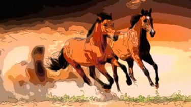 Arts numériques intitulée "Mustangs" par Jack Cash Jr, Œuvre d'art originale, Peinture numérique