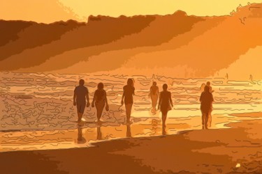 Digital Arts titled "Walking The Beach 3" by Jack Cash Jr, Original Artwork, Digital Painting