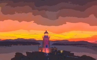 Arte digitale intitolato "Lighthouse On A Hill" da Jack Cash Jr, Opera d'arte originale, Pittura digitale