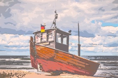 Arte digitale intitolato "Boat On The Beach" da Jack Cash Jr, Opera d'arte originale, Pittura digitale