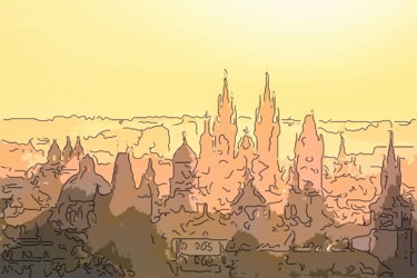 Digital Arts titled "City Skyline" by Jack Cash Jr, Original Artwork, Digital Painting