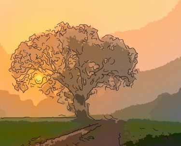 Digital Arts titled "Tree Beside The Road" by Jack Cash Jr, Original Artwork, Digital Painting