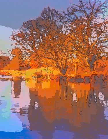 Digital Arts titled "Trees Beside A Pond" by Jack Cash Jr, Original Artwork, Digital Painting