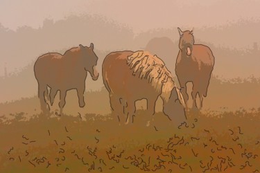 Arts numériques intitulée "Horses In The Mist" par Jack Cash Jr, Œuvre d'art originale, Peinture numérique