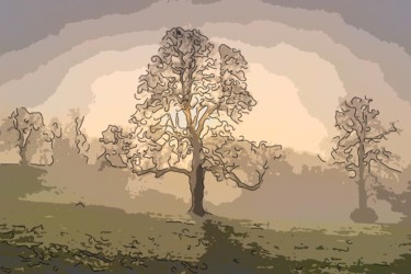 Digital Arts titled "Trees On A Hill" by Jack Cash Jr, Original Artwork, Digital Painting
