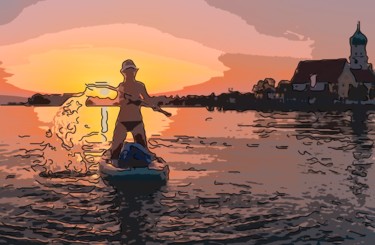 Arts numériques intitulée "Fishing On The River" par Jack Cash Jr, Œuvre d'art originale, Peinture numérique