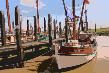 Digital Arts titled "Boat Dock 4" by Jack Cash Jr, Original Artwork, Digital Painting