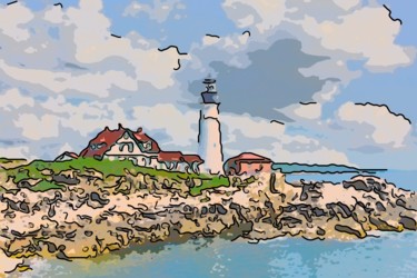 Digital Arts titled "lighthouse 5" by Jack Cash Jr, Original Artwork, Digital Painting