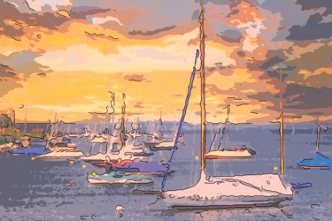 Digital Arts titled "Sailboats At Anchor…" by Jack Cash Jr, Original Artwork, Digital Painting