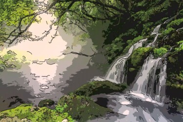 Digital Arts titled "Hidden Waterfall" by Jack Cash Jr, Original Artwork, Digital Painting