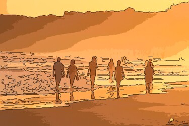 Digital Arts titled "Walking The Beach 5" by Jack Cash Jr, Original Artwork, Digital Painting