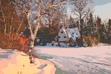 Arts numériques intitulée "Cabin In The Woods 3" par Jack Cash Jr, Œuvre d'art originale, Peinture numérique