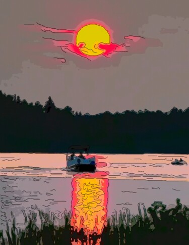 Digital Arts titled "Moonlight Boat Ride" by Jack Cash Jr, Original Artwork, Digital Painting