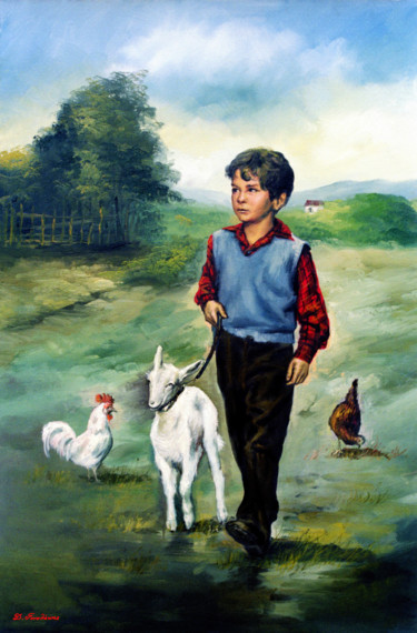Painting titled "THE CHILD AND THE G…" by Dimitrios Gonalakis, Original Artwork, Oil
