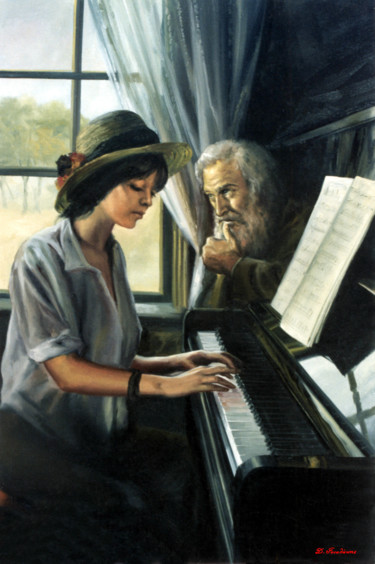 Painting titled "PIANO LESSONS" by Dimitrios Gonalakis, Original Artwork, Oil