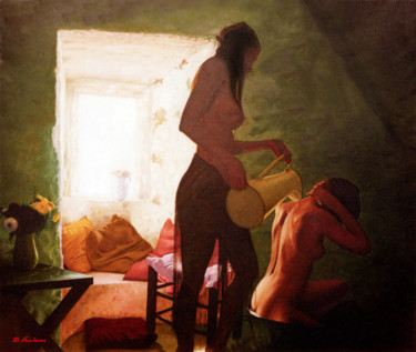 Painting titled "GIRLSBATH" by Dimitrios Gonalakis, Original Artwork, Oil