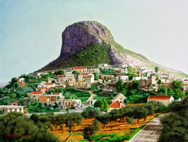Painting titled "THE VILLAGE ROKKA" by Dimitrios Gonalakis, Original Artwork, Watercolor