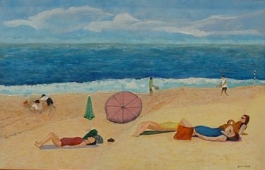 Painting titled "Loisirs à la plage" by Joel Lansel, Original Artwork, Acrylic