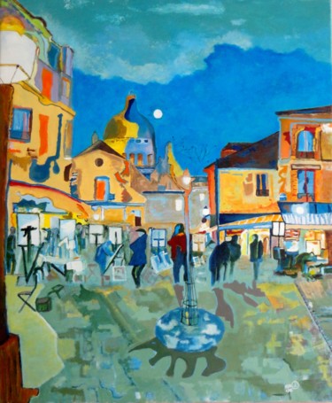 Pintura titulada "Nuit à Montmartre" por Joel Lansel, Obra de arte original, Acrílico