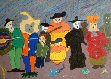 Painting titled "La famille" by Joel Lansel, Original Artwork, Acrylic