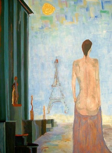 Peinture intitulée "Femme nue au Trocad…" par Joel Lansel, Œuvre d'art originale, Acrylique