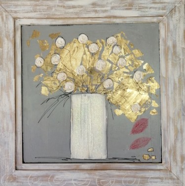 Painting titled "Bouquet de fleurs 1" by Cathy, Original Artwork, Acrylic Mounted on Wood Stretcher frame
