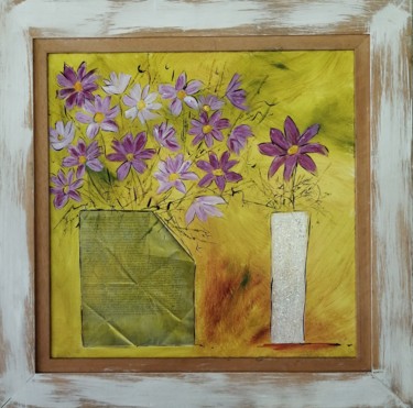 Schilderij getiteld "Bouquet de fleurs 3" door Cathy, Origineel Kunstwerk, Acryl Gemonteerd op Frame voor houten brancard